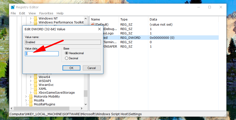 How do i enable windows script host access